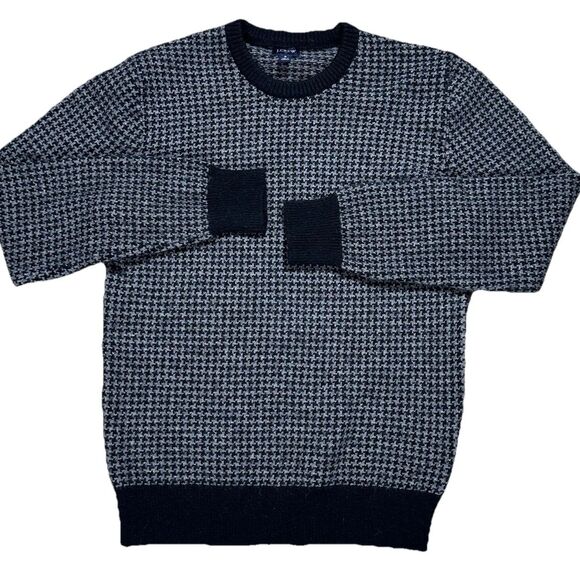 J. Crew Birdseye Houndstooth Wool Sweater Mens Size Small Black Gray - Picture 1 of 9